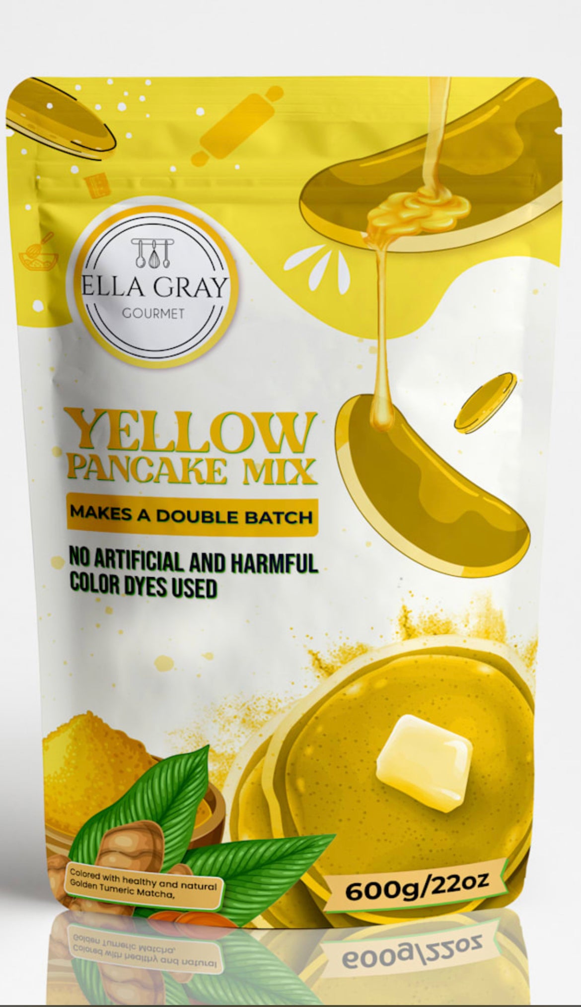 Ella Gray Gourmet Yellow Pancake Mix made with ALL NATURAL dyes and easy to make recipe